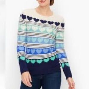 Talbots Blue Heart Striped Crewneck Sweater - Size Small